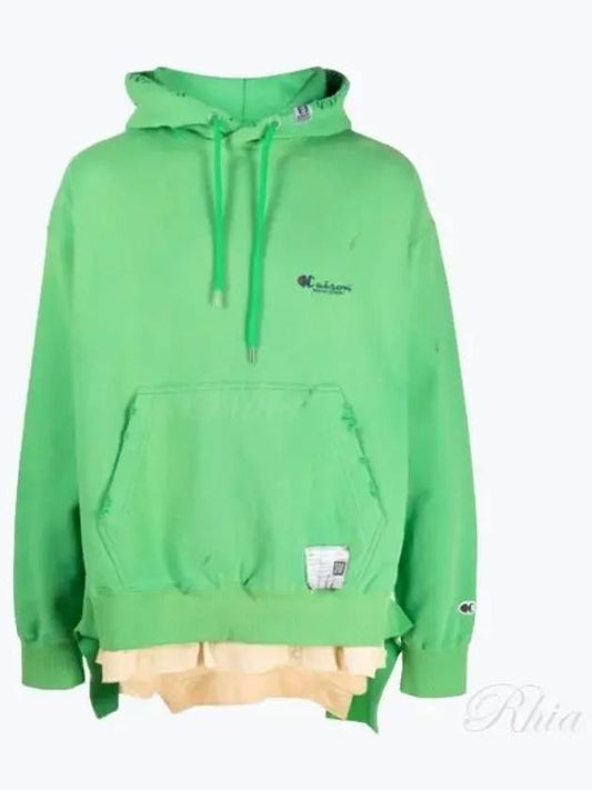 A10HD591 Green Distressed Effect Oversized Hoodie - MIHARA YASUHIRO - BALAAN 1