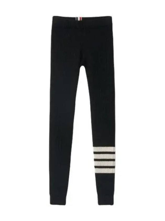 Wool Cashmere Ribbed 4 Bar Seamless Leggings Black - THOM BROWNE - BALAAN 1