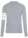 Milano Stitch 4 Bar Classic V Neck Fine Merino Wool Cardigan Grey - THOM BROWNE - BALAAN 3