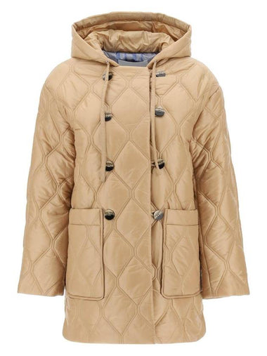 Shiny Quilt Hooded Jacket Beige - GANNI - BALAAN 1