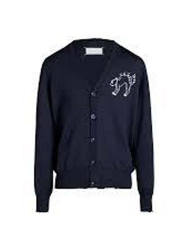 Embroidered Logo Wool Cardigan Navy - MAISON MARGIELA - BALAAN 2