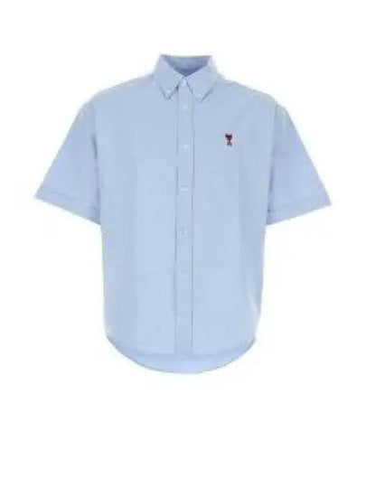 Men's Boxy Fit Embroidered Logo Short Sleeve Shirt Light Blue - AMI - BALAAN 2