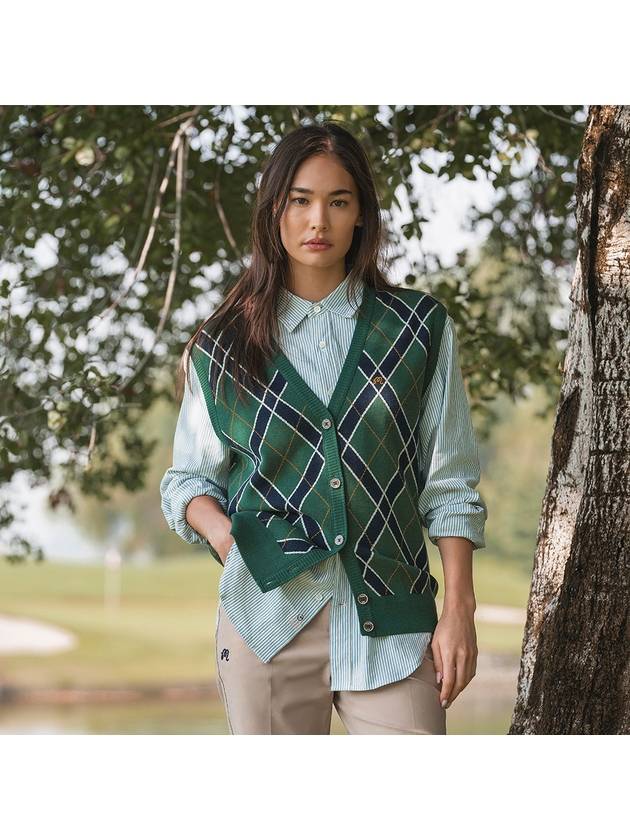 Argyle pattern open vest GREEN WOMAN - MALBON GOLF - BALAAN 3