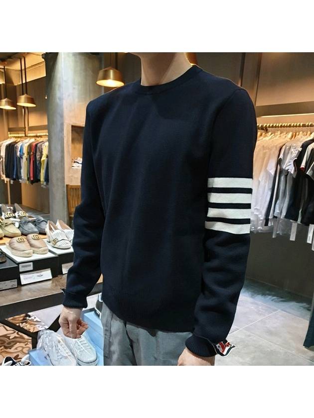 4 Bar Armband Milano Stitch Knit Top Navy - THOM BROWNE - BALAAN 4