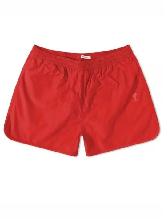 Heart Logo Swim Shorts Red - AMI - BALAAN.