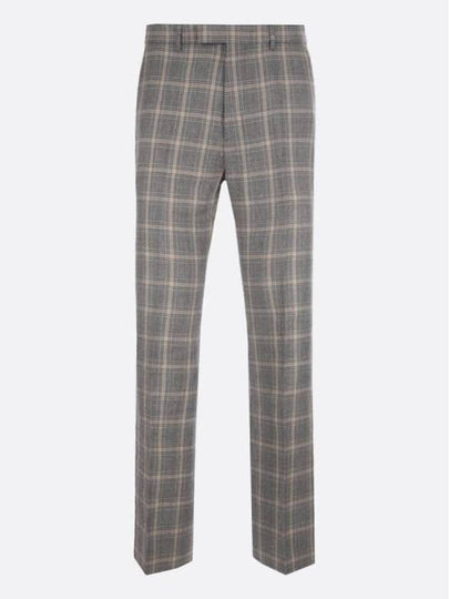 Men's Check Linen Wool Tailored Straight Pants Grey - GUCCI - BALAAN 2