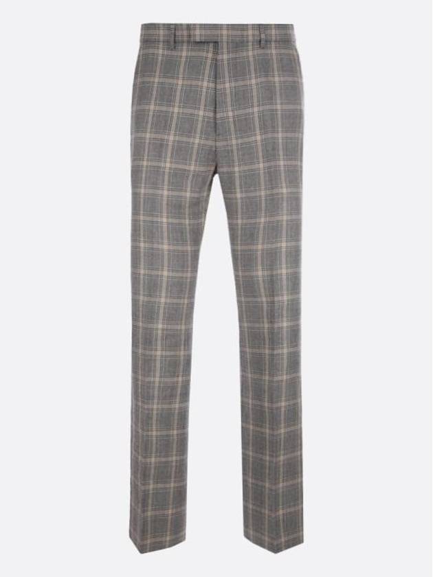 Men's Check Linen Wool Tailored Straight Pants Grey - GUCCI - BALAAN 3