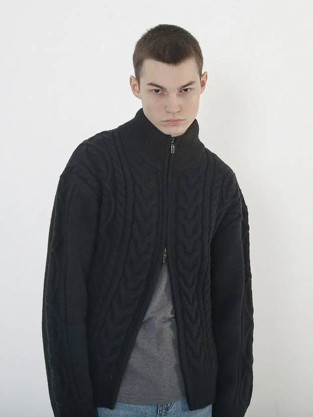 Heavy Cable High Neck Knit Zip up Black - CHANCE'S NOI - BALAAN 2