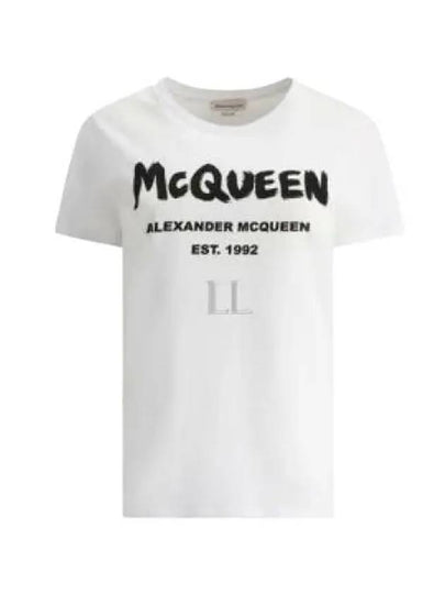 Women's Graffiti Logo Short Sleeve T-Shirt White - ALEXANDER MCQUEEN - BALAAN 2