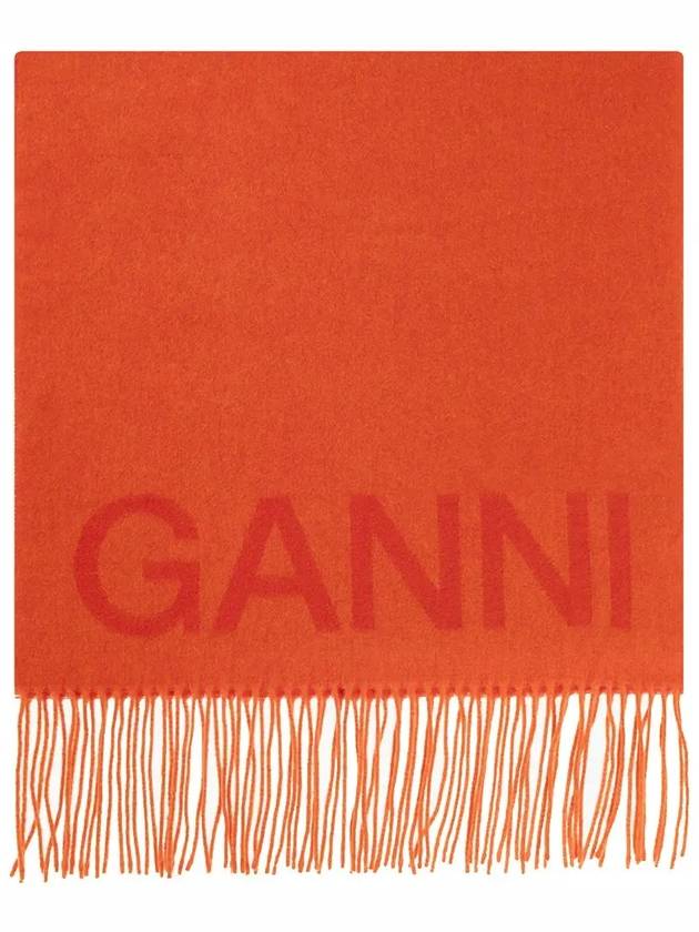 Signature Logo Wool Muffler Orange - GANNI - BALAAN 3