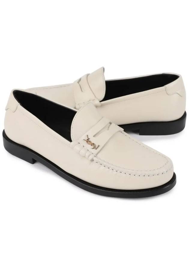 Le Loafer Penny Slippers In Smooth Leather Pearl - SAINT LAURENT - BALAAN 4