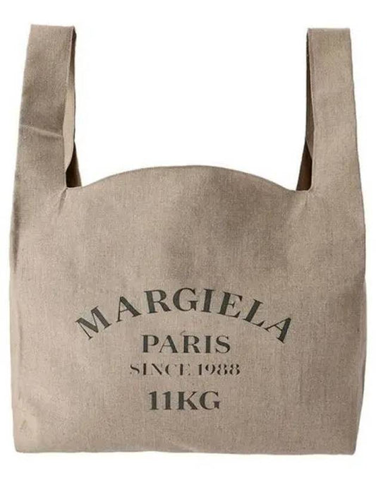 Logo Print Linen Shopper Tote Bag Beige - MAISON MARGIELA - BALAAN 2