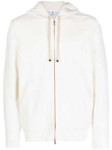 Drawstring Knit Sleeve Zip-Up Hoodie Ivory - BRUNELLO CUCINELLI - BALAAN 1