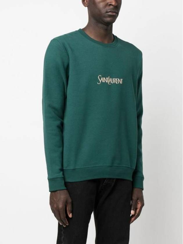 Embroidered Logo Crew Neck Sweatshirt Green - SAINT LAURENT - BALAAN 6