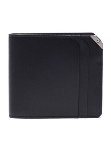 Metal Logo Leather Bifold Wallet Black - MONTBLANC - BALAAN.