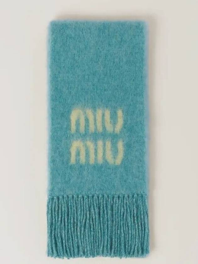 Logo Mohair Fringe Muffler Light Blue - MIU MIU - BALAAN 2