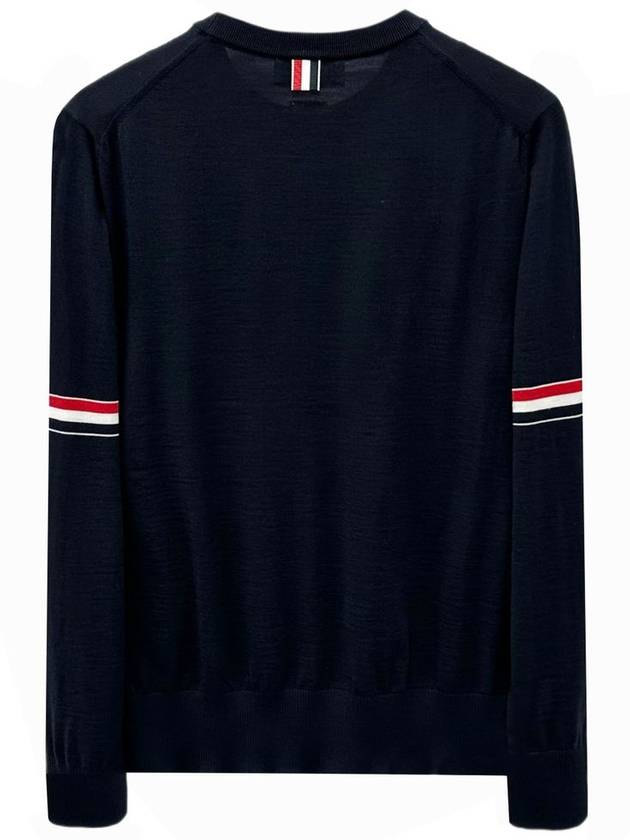 Merino Striped Crew Neck Knit Top Navy - THOM BROWNE - BALAAN 3