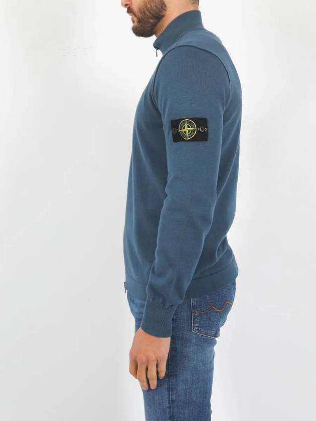 Soft Cotton Knit Zip-Up Jacket Avio Blue - STONE ISLAND - BALAAN 4