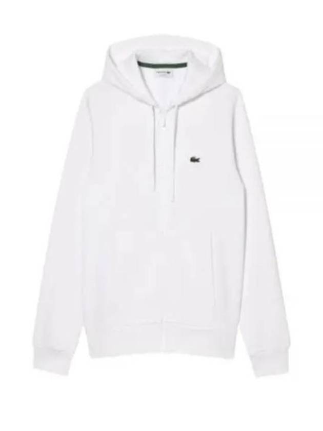 Embroidery Logo Kangaroo Pocket Fleece Zip Up Hoodie White - LACOSTE - BALAAN 2