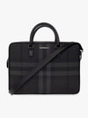 Check Print Leather Brief Case Charcoal - BURBERRY - BALAAN 2