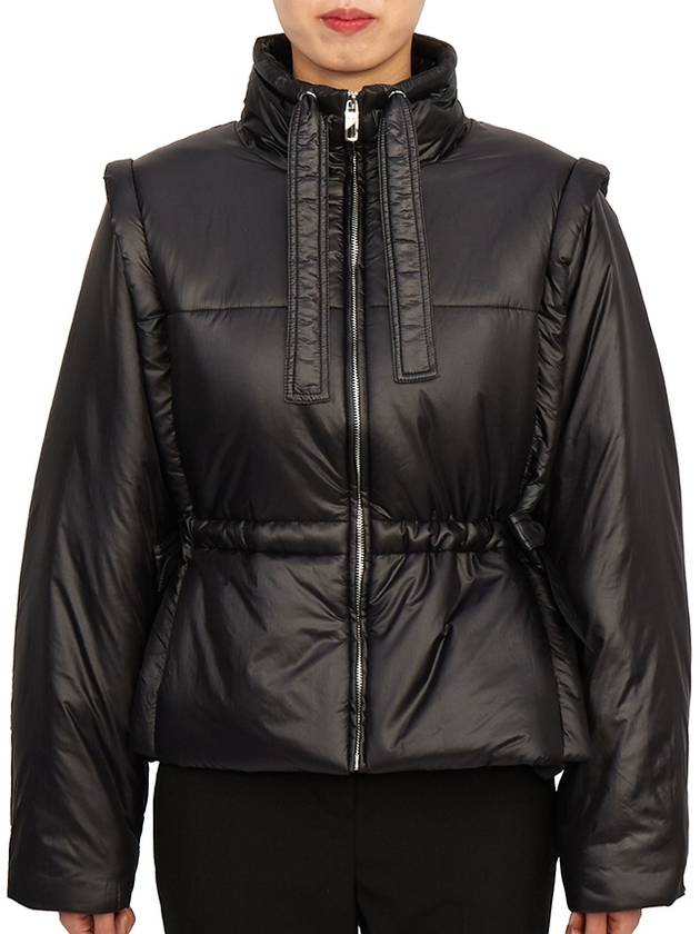 Shiny Quilted Vest Zip-Up Jacket Black - GANNI - BALAAN 4