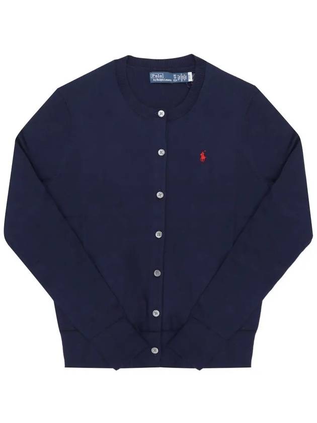 Women's Embroidered Logo Round Neck Cardigan Blue - POLO RALPH LAUREN - BALAAN 2