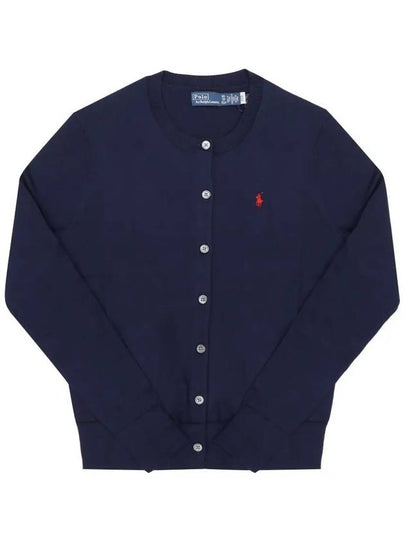 Women's Embroidered Logo Round Neck Cardigan Blue - POLO RALPH LAUREN - BALAAN 2