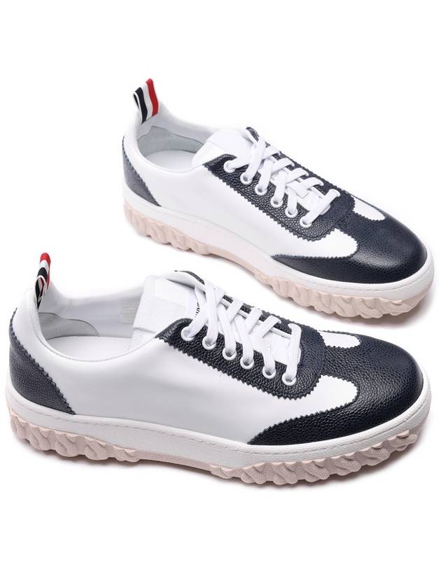 Calf Suede Cable Knit Low Top Sneakers White Navy - THOM BROWNE - BALAAN 6