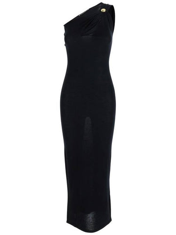 Black Long Dress With Jewel Detail On The Front In Viscose Blend Woman - FEDERICA TOSI - BALAAN 1