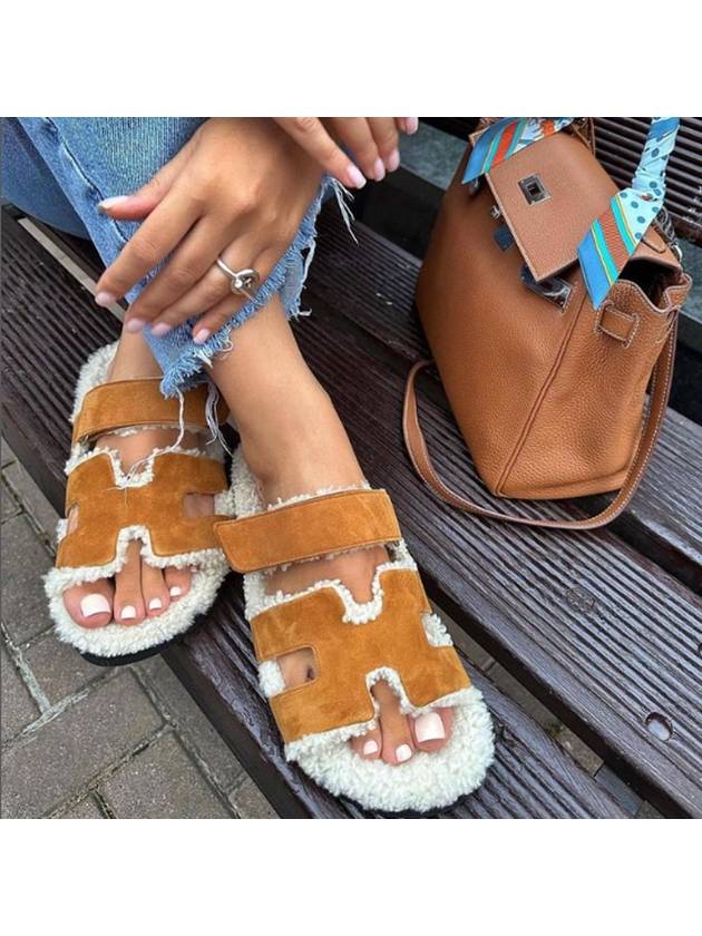 Chypre Suede Goatskin Wool Sandals Naturel Ecru - HERMES - BALAAN 8