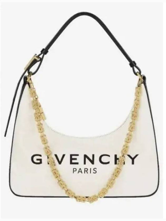 Chain Canvas Small Moon Cut Out Shoulder Bag Beige Black - GIVENCHY - BALAAN 2