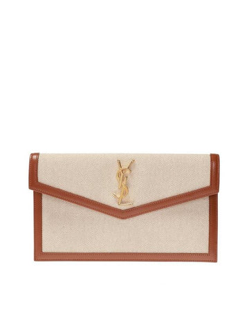 Gold Uptown Canvas Pouch Bag Natural Beige - SAINT LAURENT - BALAAN.