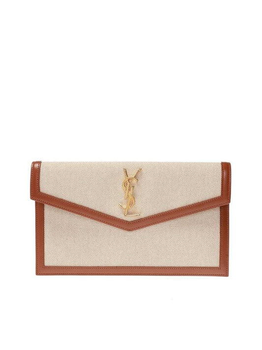 Gold Uptown Canvas Pouch Bag Natural Beige - SAINT LAURENT - BALAAN 1