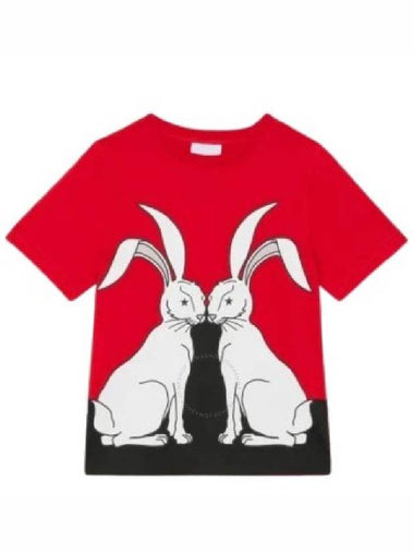 Burberry Girls Bright Red Rabbit Print Cotton T Shirt Size 8Y - BURBERRY - BALAAN 1