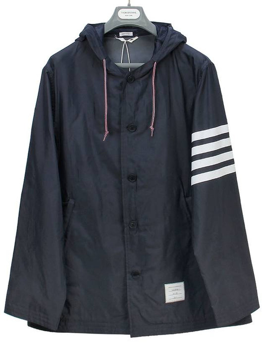 Diagonal Armband Solid Swim Tech Hooded Jacket Navy - THOM BROWNE - BALAAN 2