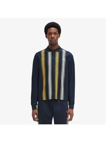 Fred Perry Sharp Ombre Stripe Long Sleeve Polo Shirt Navy AFPM243M545 608 - FRED PERRY - BALAAN 1