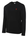 Chain Stitch Heart Logo Long Sleeve T-Shirt Black - AMI - BALAAN 3