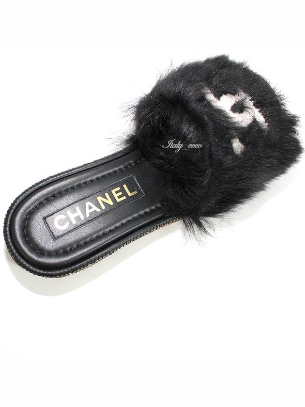 CC Logo Fur Shearling Mule Slippers Black G39357 - CHANEL - BALAAN 8