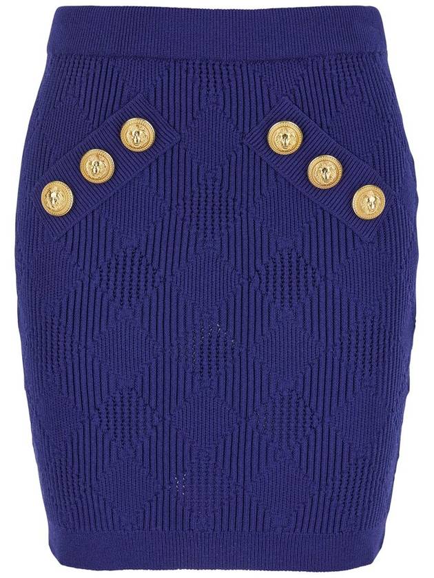 Blue Mini Skirt With Jewel Buttons In Viscose Blend Woman - BALMAIN - BALAAN 1