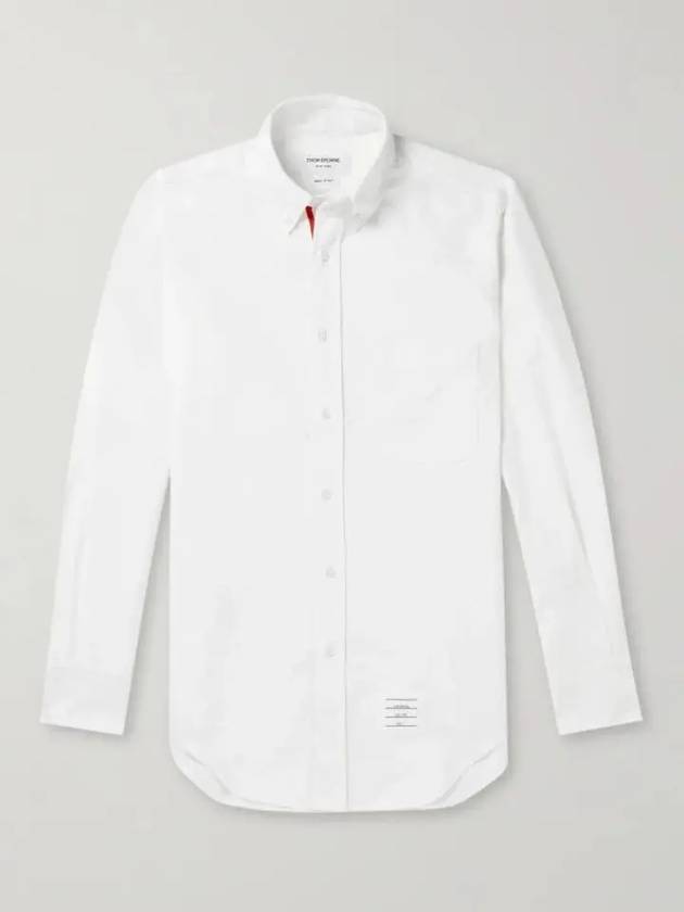 Oxford Grosgrain Placket Cotton Long Sleeve Shirt White - THOM BROWNE - BALAAN 3