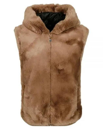 State Bunny Fur Hooded Vest Brown - MOOSE KNUCKLES - BALAAN 2