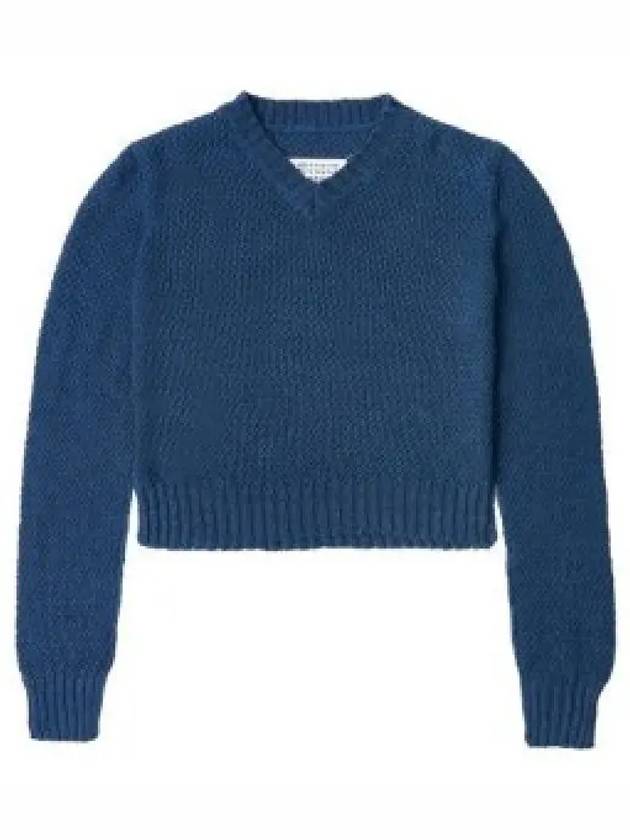 V-neck Basket Weave Hemp Knit Top Blue - MAISON MARGIELA - BALAAN 2