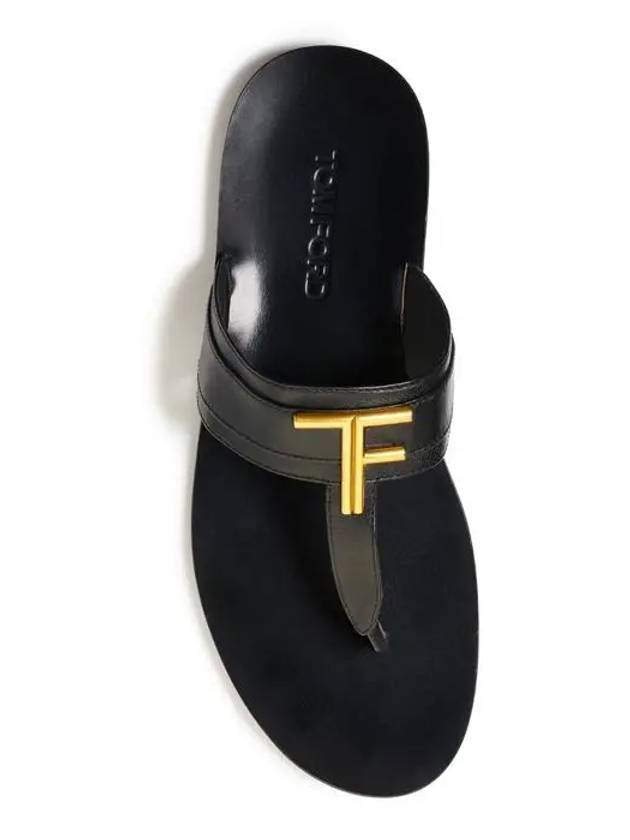 Men's Brighton Gold Logo Flip Flops Black - TOM FORD - BALAAN 4