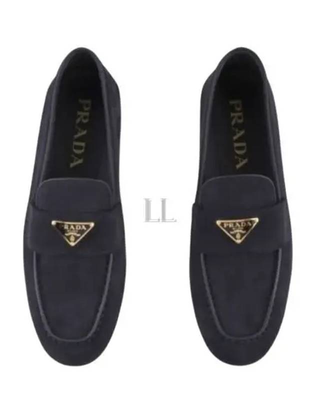 Triangle Logo Suede Leather Loafers Blue - PRADA - BALAAN 2