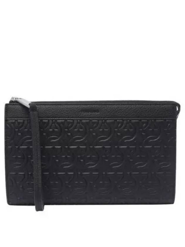 Embossed Logo Zipped Clutch Bag Black - SALVATORE FERRAGAMO - BALAAN 2