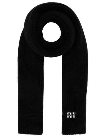 Intarsia Logo Wool Cashmere Muffler Black - MIU MIU - BALAAN 1