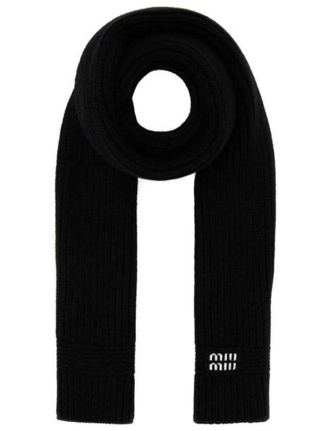 Intarsia Logo Wool Cashmere Muffler Black - MIU MIU - BALAAN 2