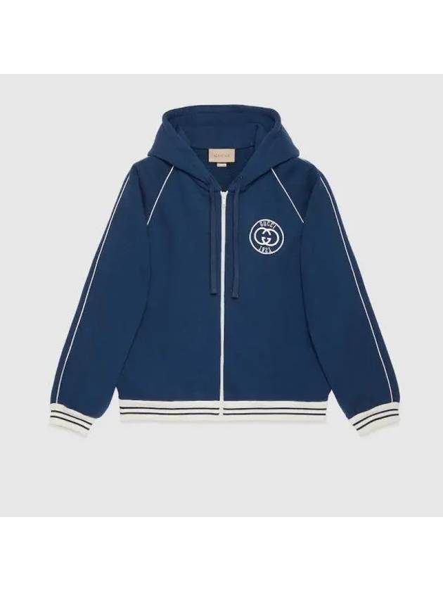 Patch Cotton Jersey Zip-Up Jacket Blue - GUCCI - BALAAN 1