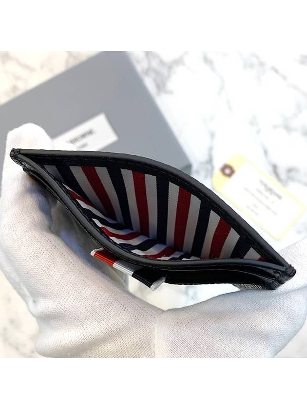Pebble Grain Leather Stripe Single Card Wallet Black - THOM BROWNE - BALAAN 7