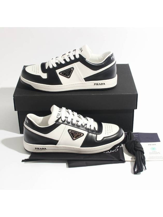 Men's Downtown Triangle Logo Leather Low Top Sneakers White Black - PRADA - BALAAN 7